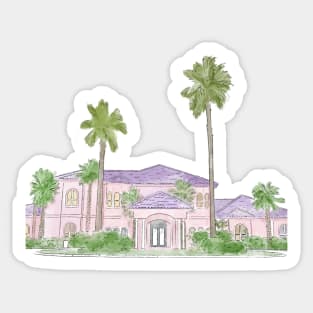 California watercolor house, Malibu party house, watercolor home, beach house Sticker